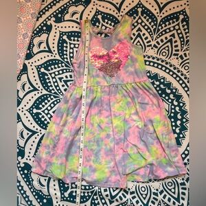 Little girls tie dye heart dress with reversible sequins